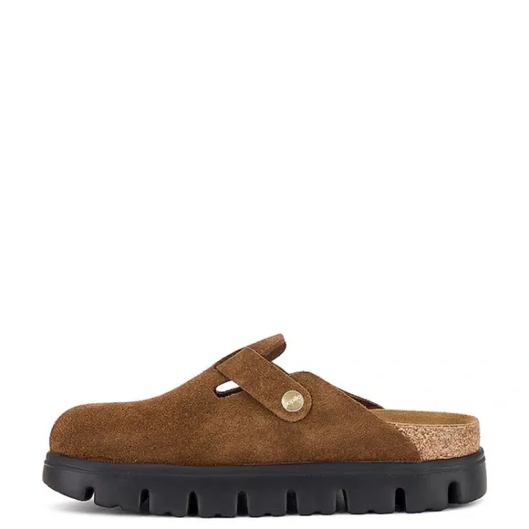 Birkenstock Brown Suede Clog Mule with Black Lug Sole - Picture 3 of 8